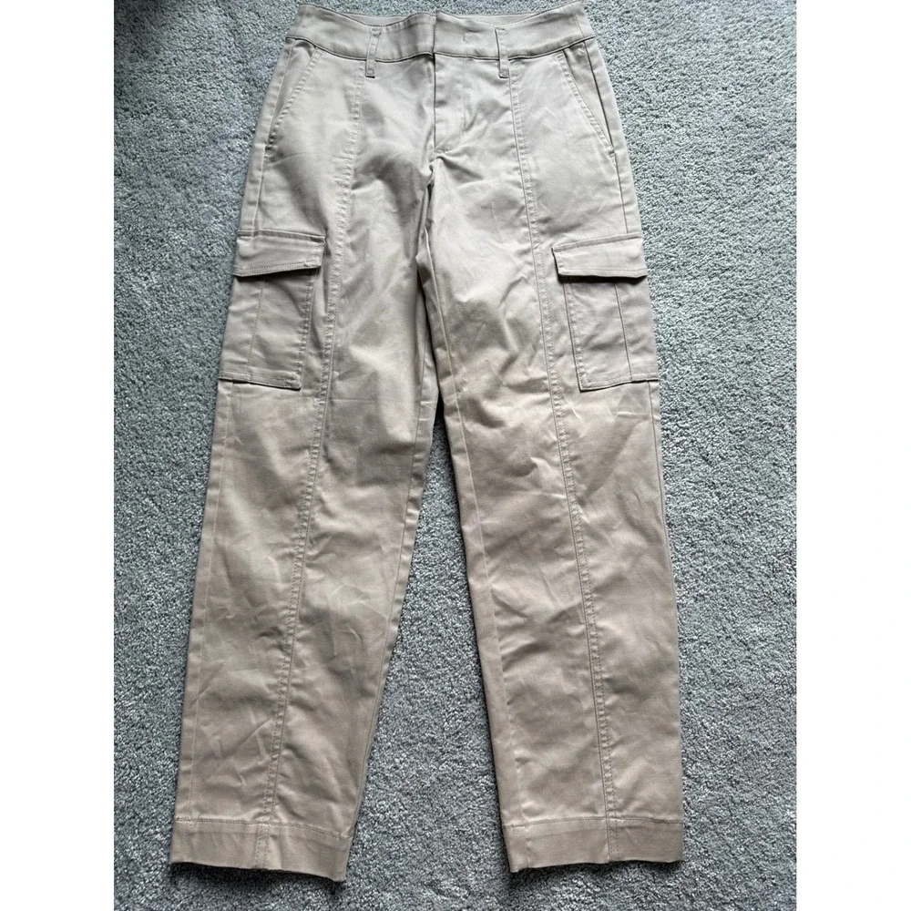 A New Day Womens Tan Khaki High Rise Cargo Pants Straight Leg Stretch Size 2
